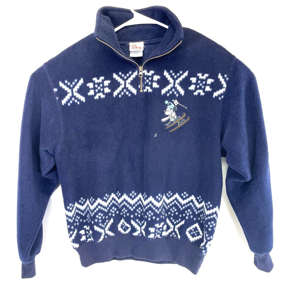 Disney Ski Lodge Sz Small Mickey Skiing 1/4 Zip Fleece SweatShirt (E21) Vintage